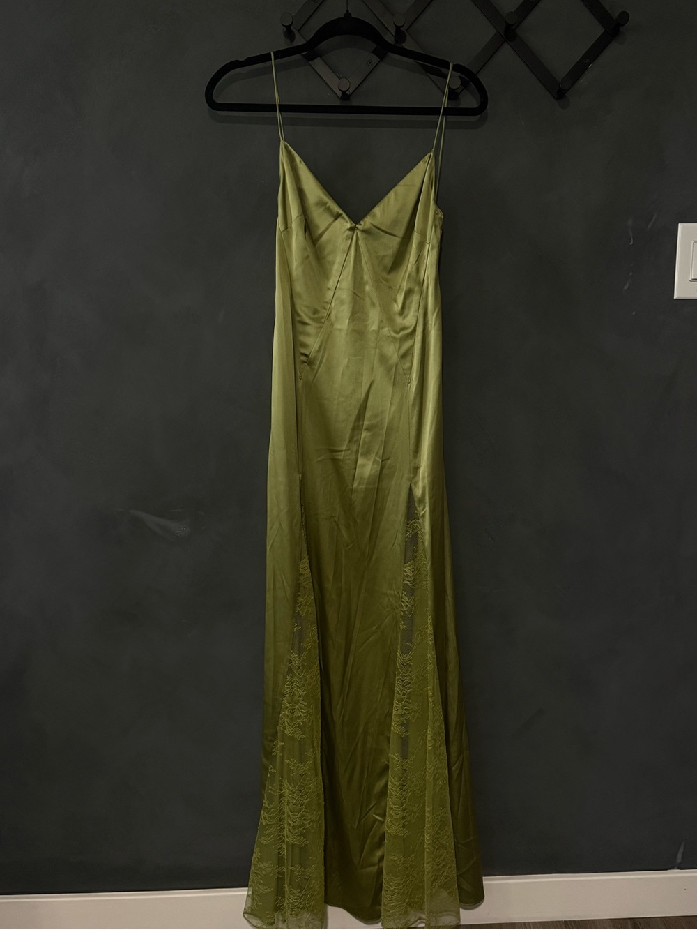 Staud Olive Green Lace-Panel Slip Dress - Picture 4 of 6
